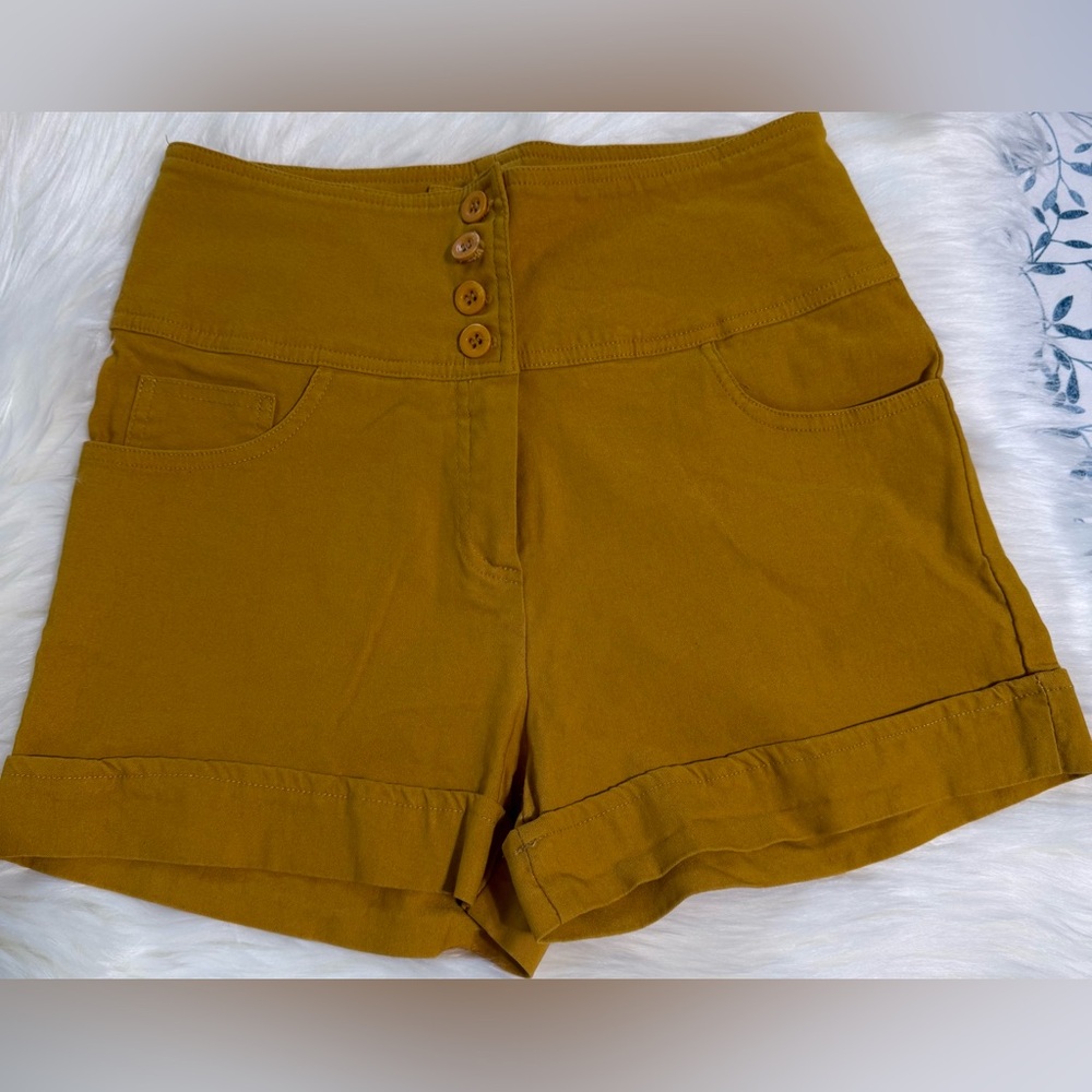 Mustard High-Waisted Women Shorts